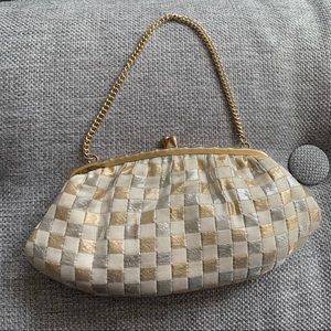 Vintage silver and gold metallic checkered cloth purse wi/ chain